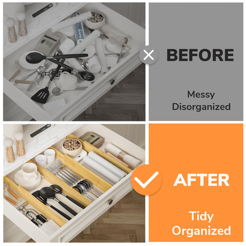 BAMEOS organizer in use, creating tidy, visible compartments for items