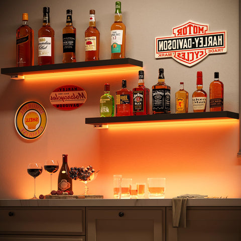 BAMEOS RGB LED colors on shelf show mood lighting for living rooms.