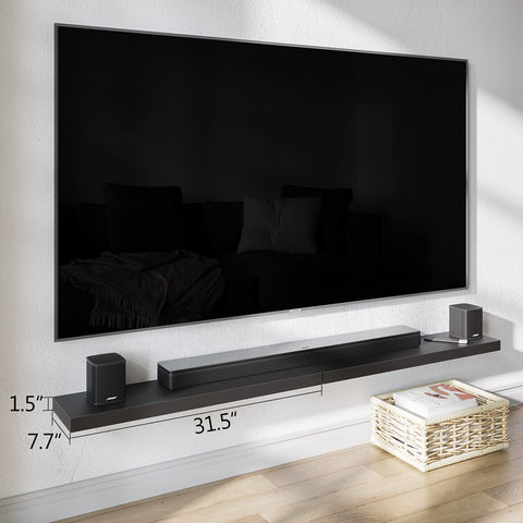 BAMEOS wall-mounted black shelf in a modern living room setup