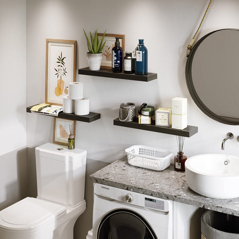 BAMEOS wall shelf with concealed support preserves a minimal look.