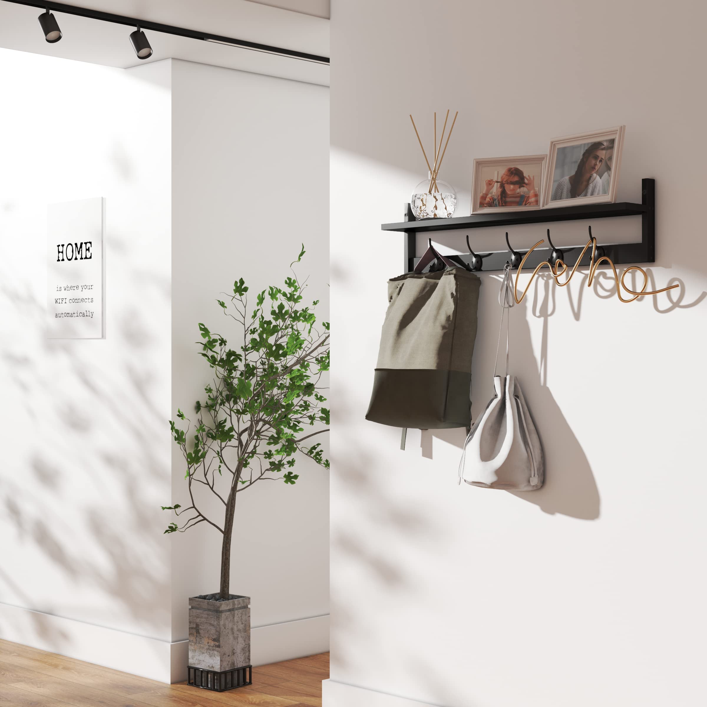 BAMEOS wooden hooks rack for coats and bags with sturdy support