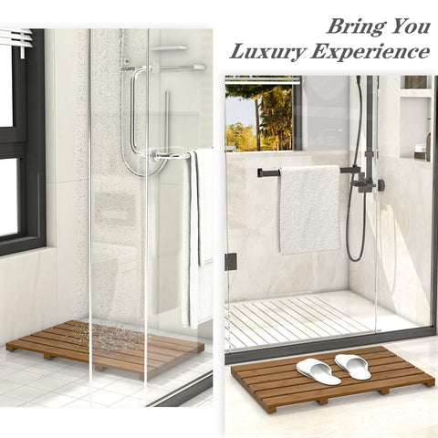 Bamfan bamboo bath-mat showing non-slip feet for floor protection.