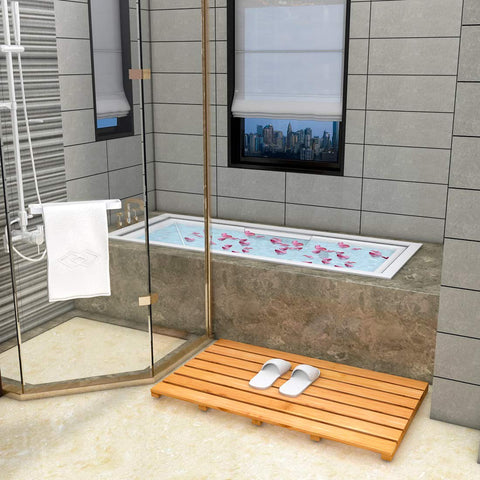 Bamfan bamboo bath mat with waterproof coating for versatile use