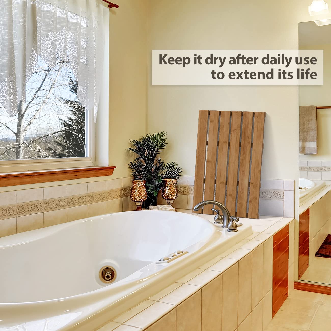 Bamfan bamboo bath-mat easy-clean design with wipe-friendly surface.