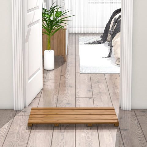 Bamfan bamboo mat highlighting waterproof surface for easy drainage.