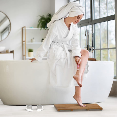 Bamfan bath-floor mat shown in indoor and outdoor setting for versatility.