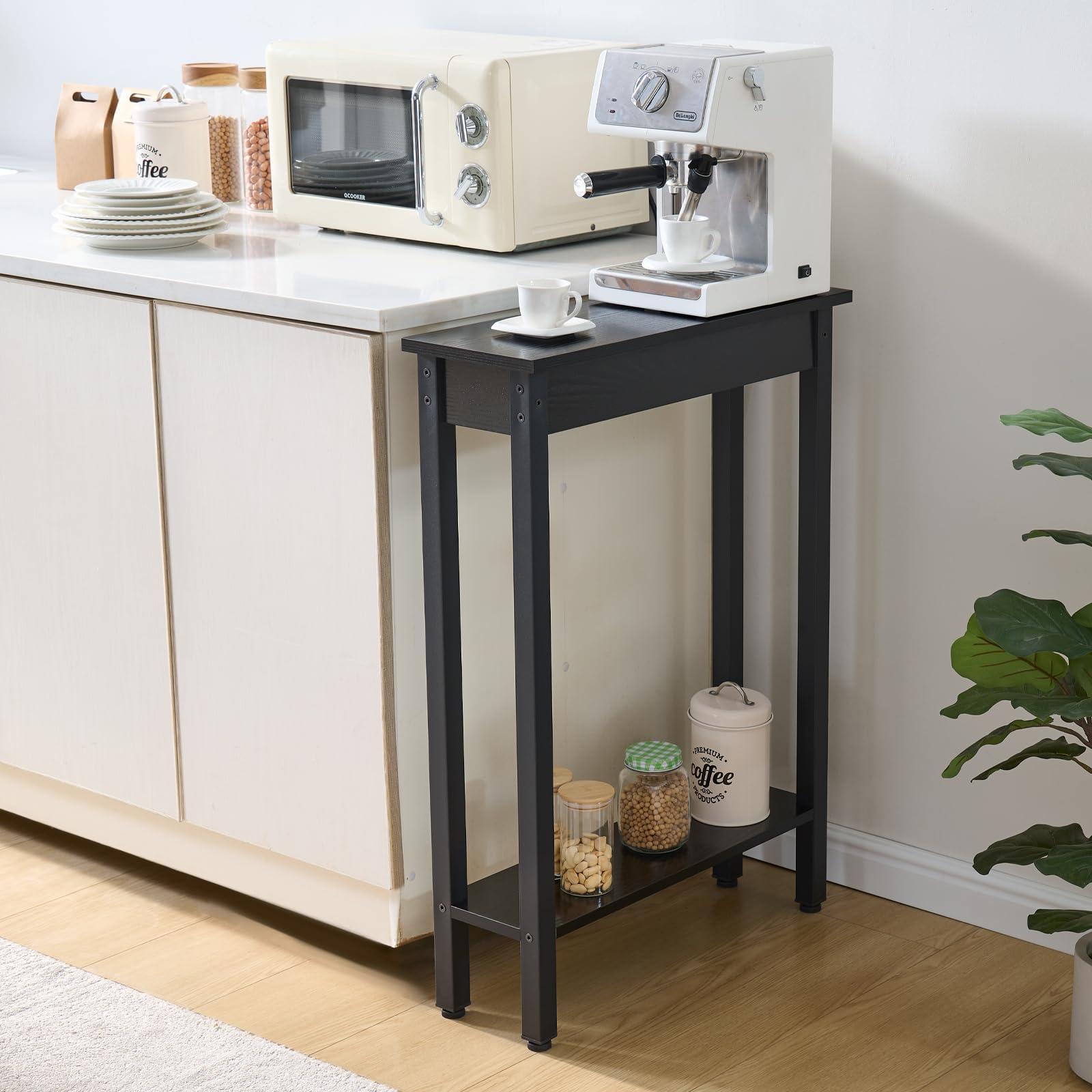 BAMGROW console table with adjustable feet stays level on uneven floors.