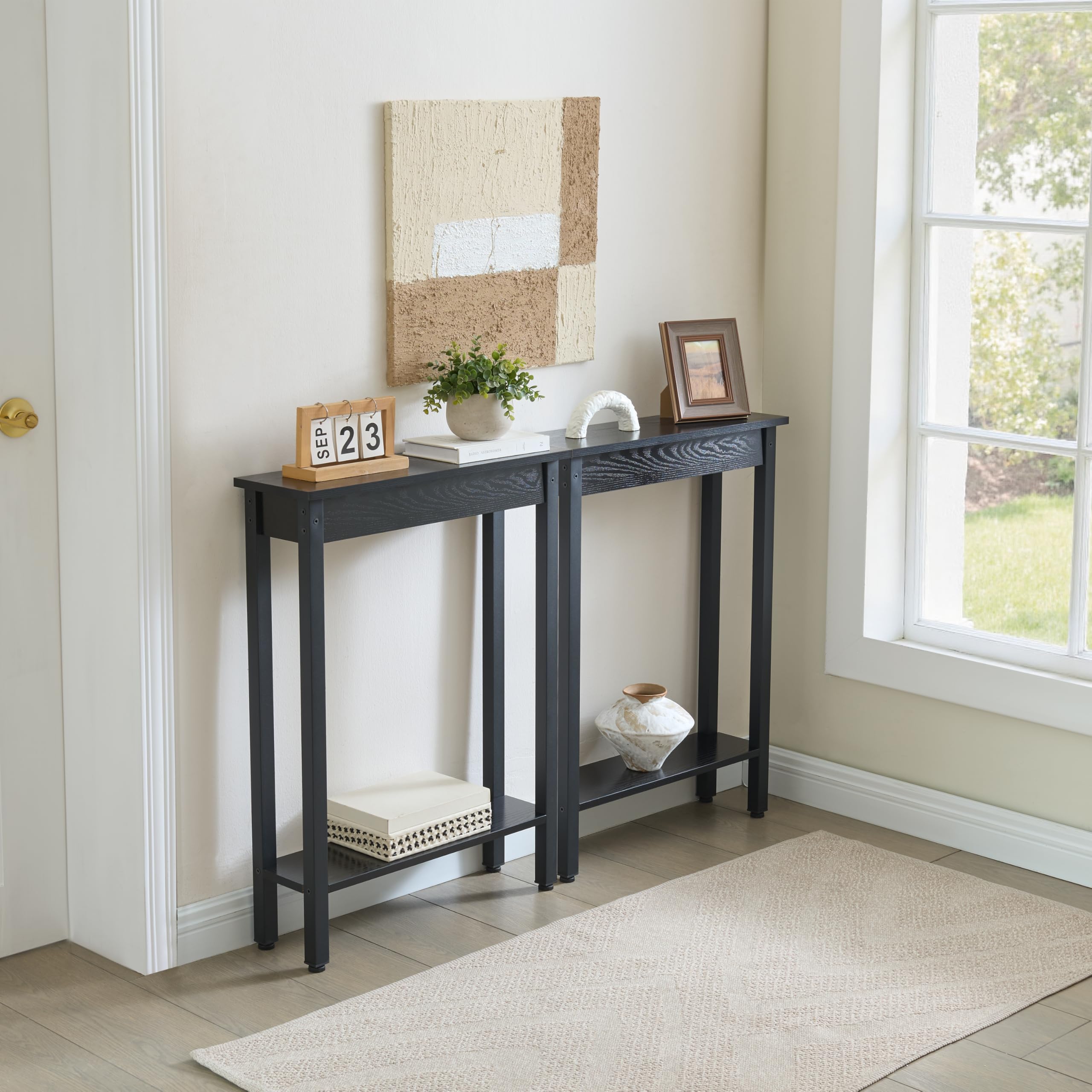 BAMGROW entryway table in a narrow space keeps the hall organized.
