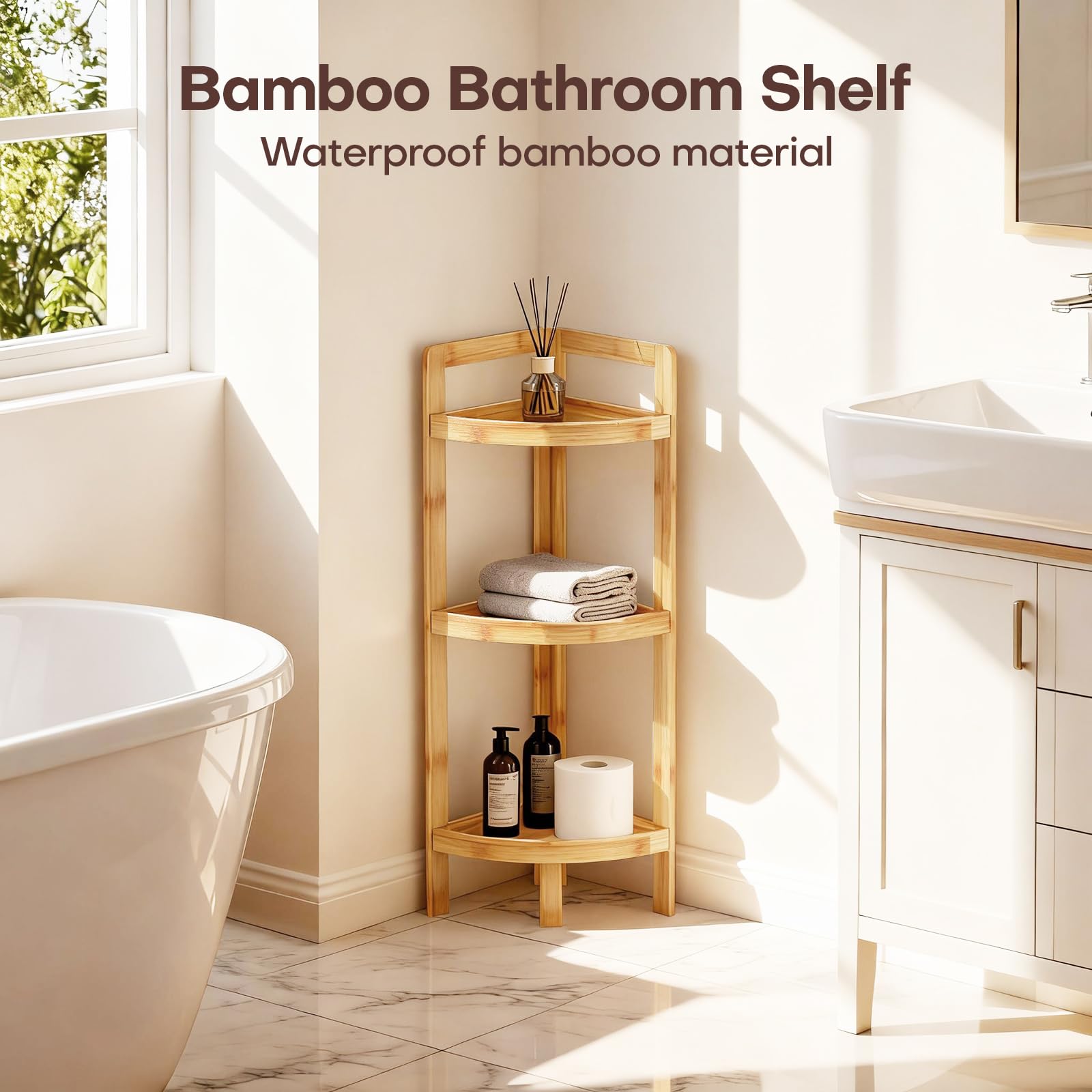BAMHIGHS 2026 bamboo shelf top view showing compact footprint for small spaces