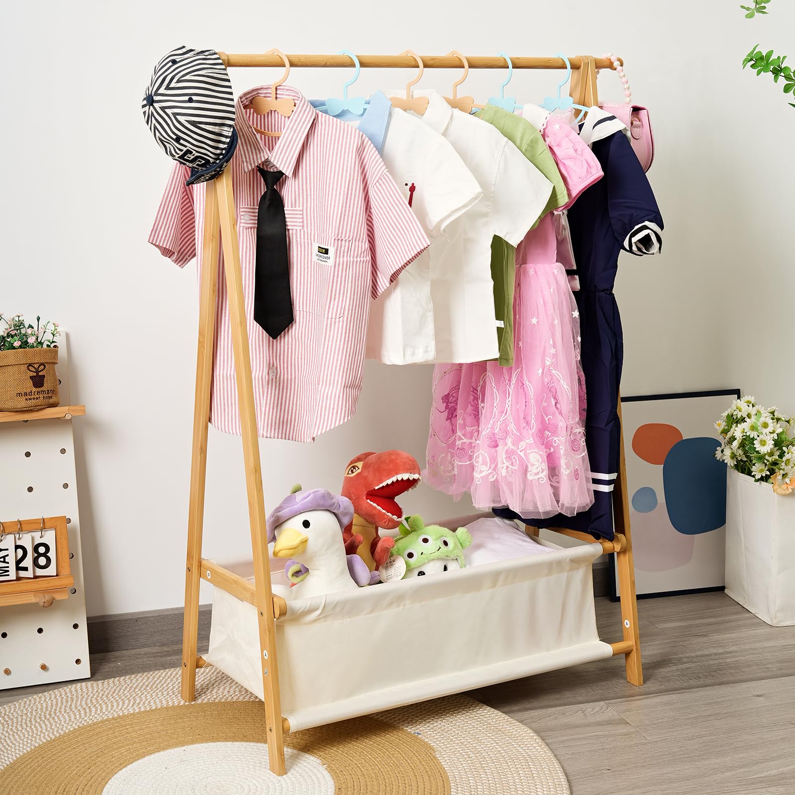 Bamnestor Bamboo Kids Clothing Rack folding-assembly: sturdy, kid-friendly organization for home.