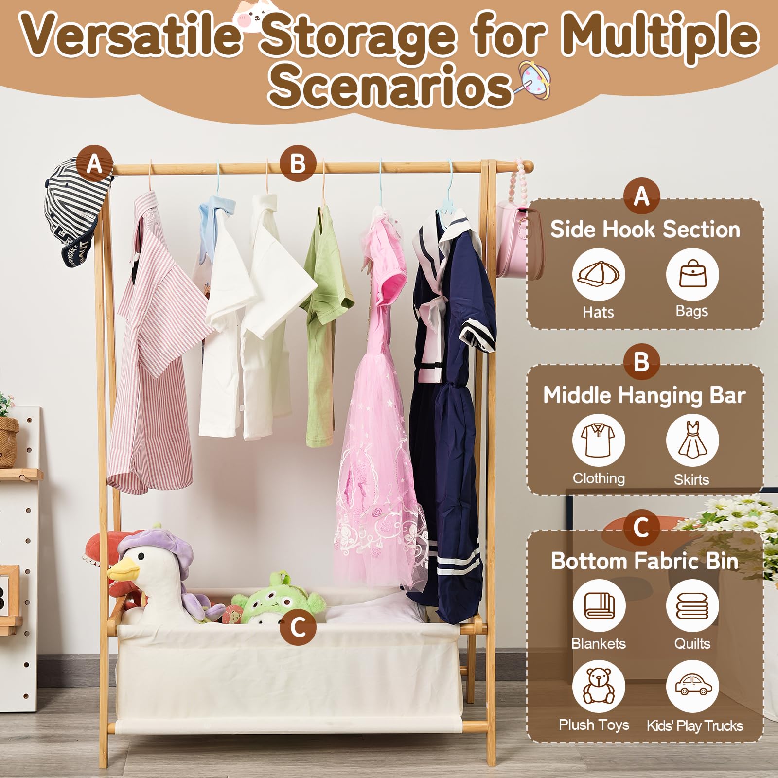 Bamnestor Bamboo Kids Clothing Rack storage-box: keeps toys and blankets neatly stored.