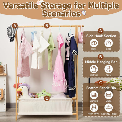 Bamnestor Bamboo Kids Clothing Rack storage-box: keeps toys and blankets neatly stored.