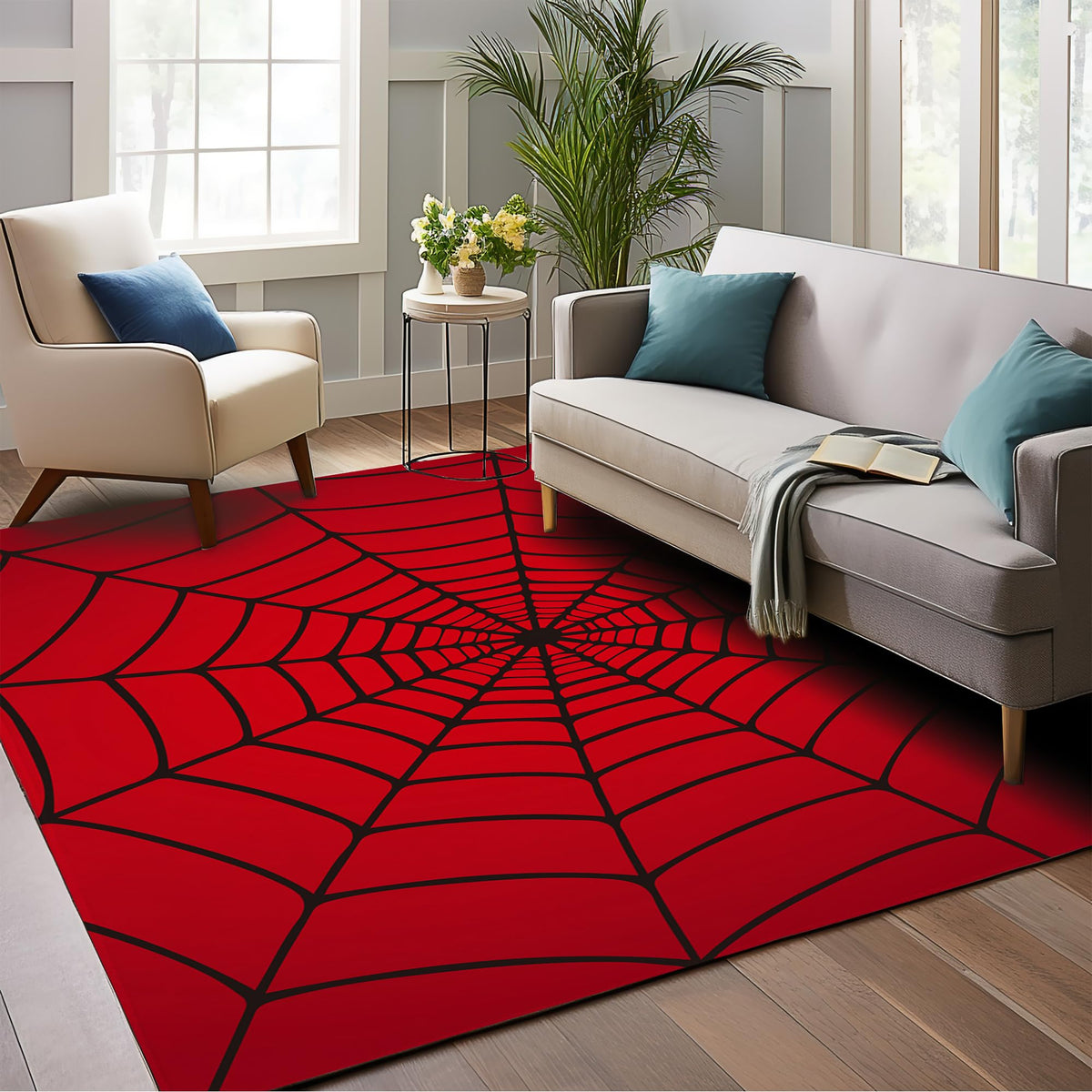 BAMOWEY red spider web area rug 5x7 adds cozy texture to living rooms.
