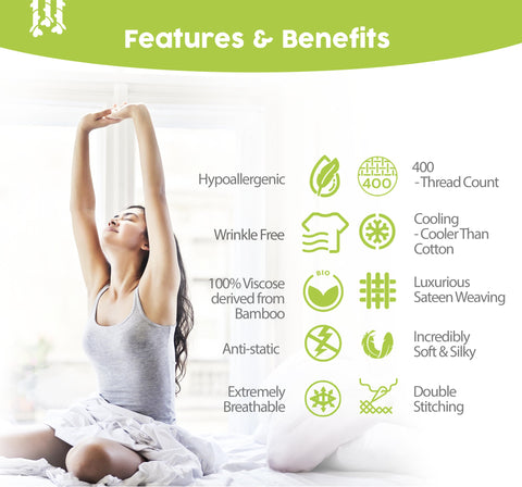 BAMPURE cooling sheets in a white room scene illustrate breathable, temperature-regulating comfort