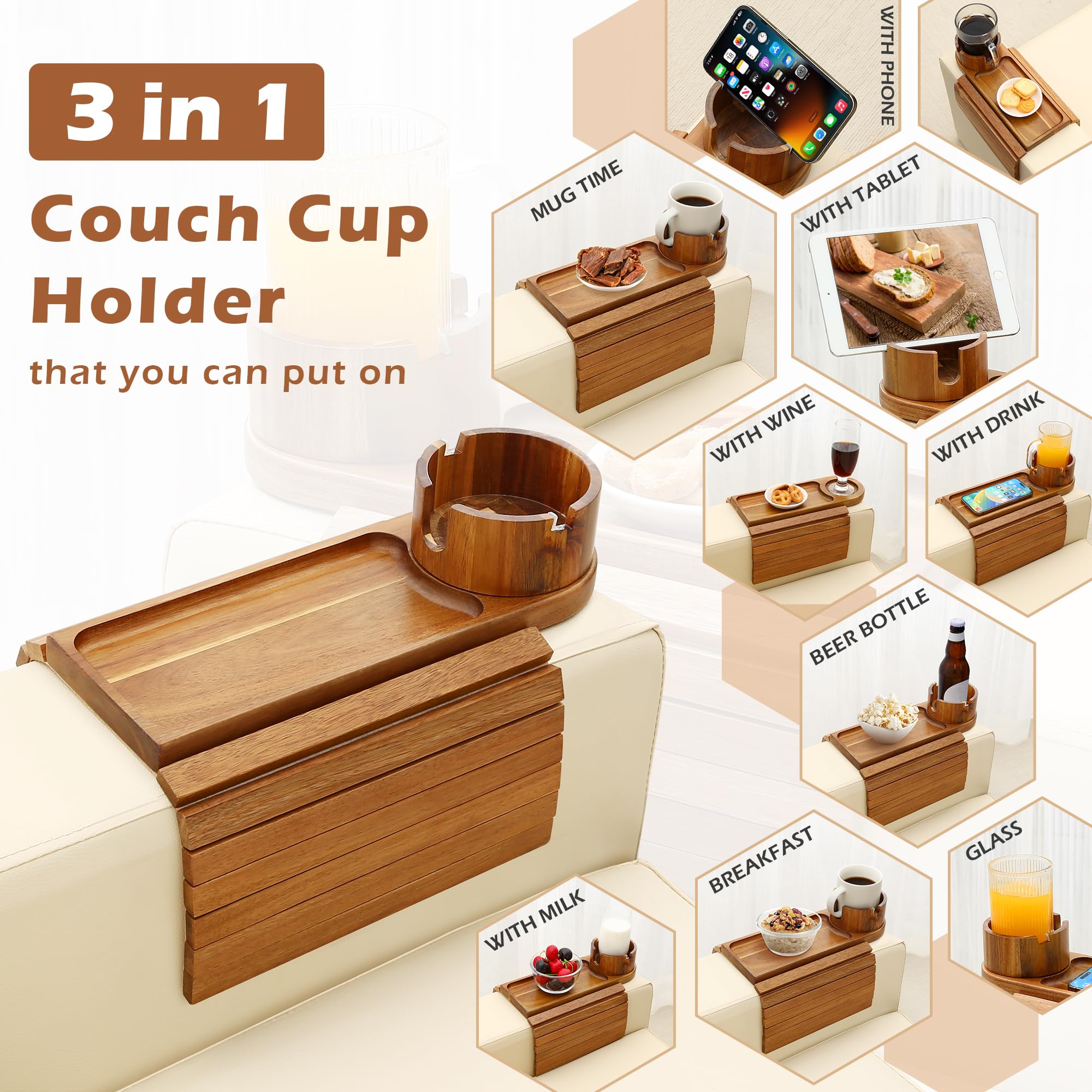 BAMTRAY 360-degree rotation cup holder for comfortable reach.