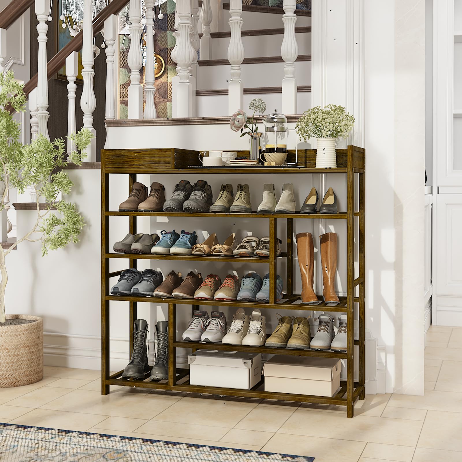 Bamworld bamboo rack showing boot space under varying shelf heights