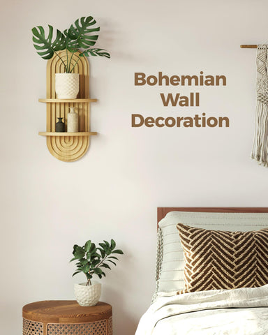 Bamworld floating wooden shelf for living room display of potted plants