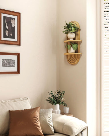 Bamworld two-tier plant shelf for bathroom or office organization
