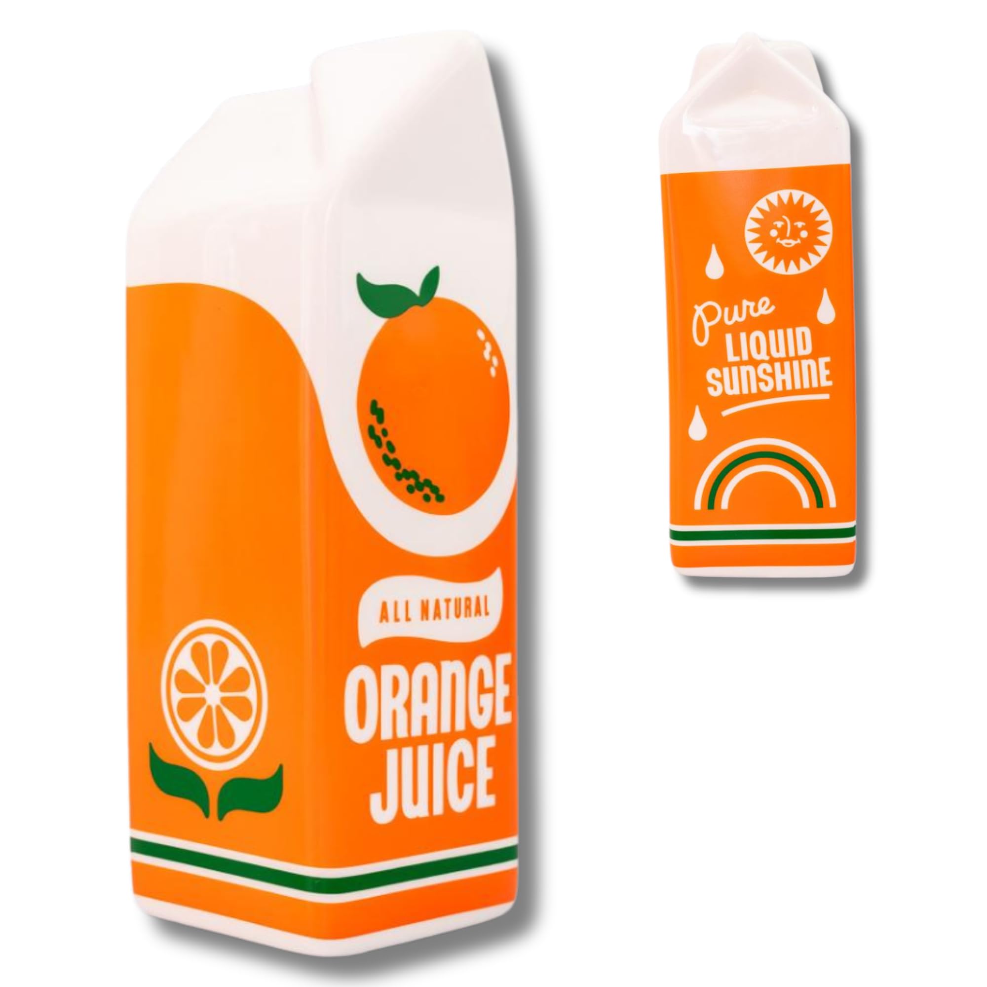 Ban.do orange juice vase vintage design with four-sided artwork for sunlit decor