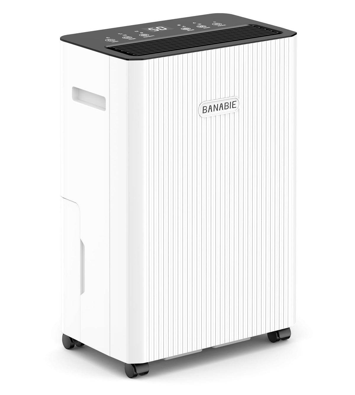 BANABIE dehumidifier front view showing compact base for quiet room placement.