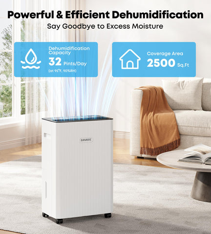 BANABIE dehumidifier control panel displaying smart humidity settings for precise comfort.