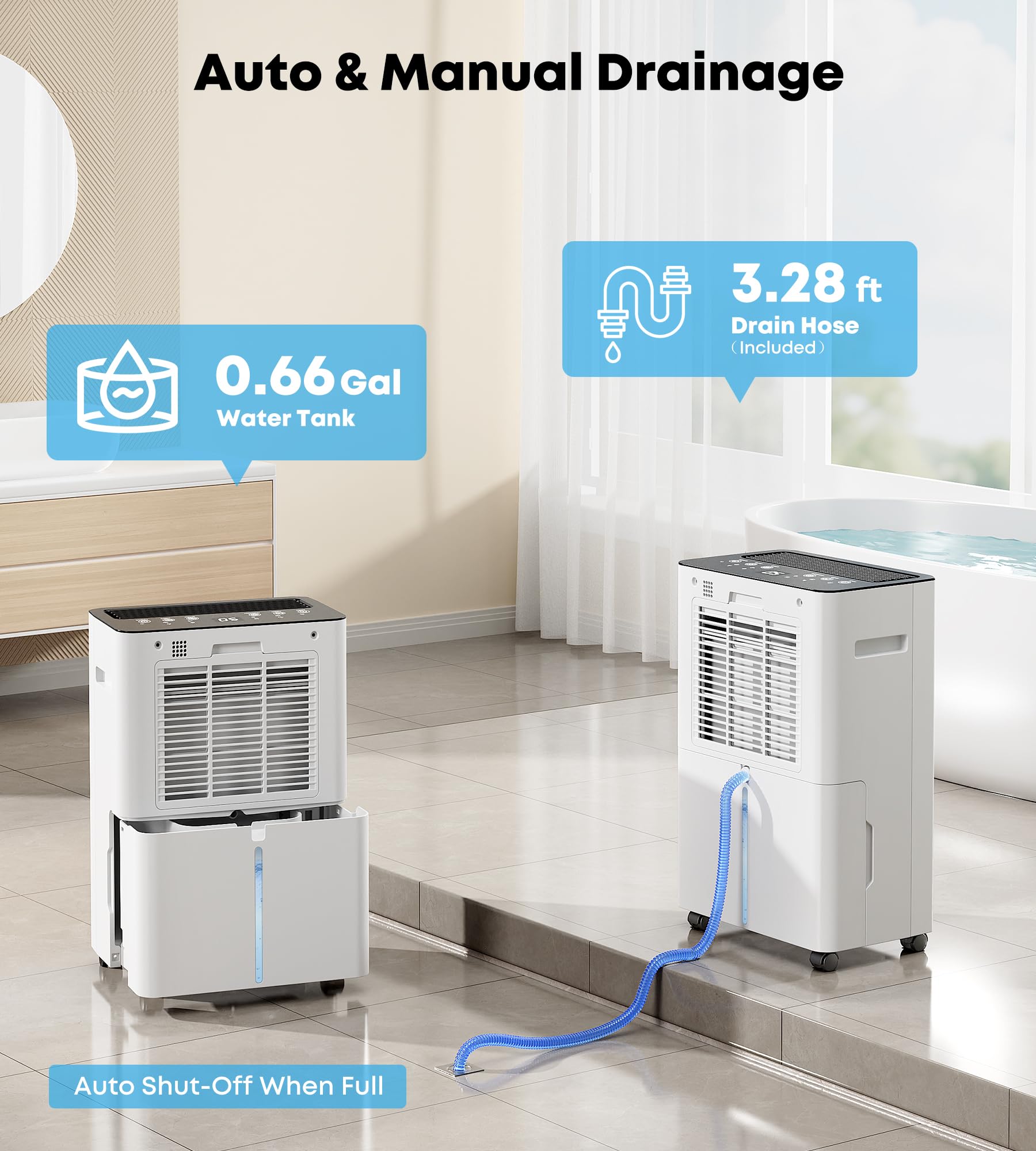 BANABIE dehumidifier drain hose setup simplifies gravity drainage.