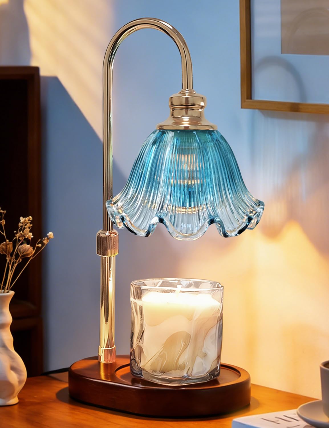 Banbanda candle warmer lamp with timer on, safe and inviting glow.