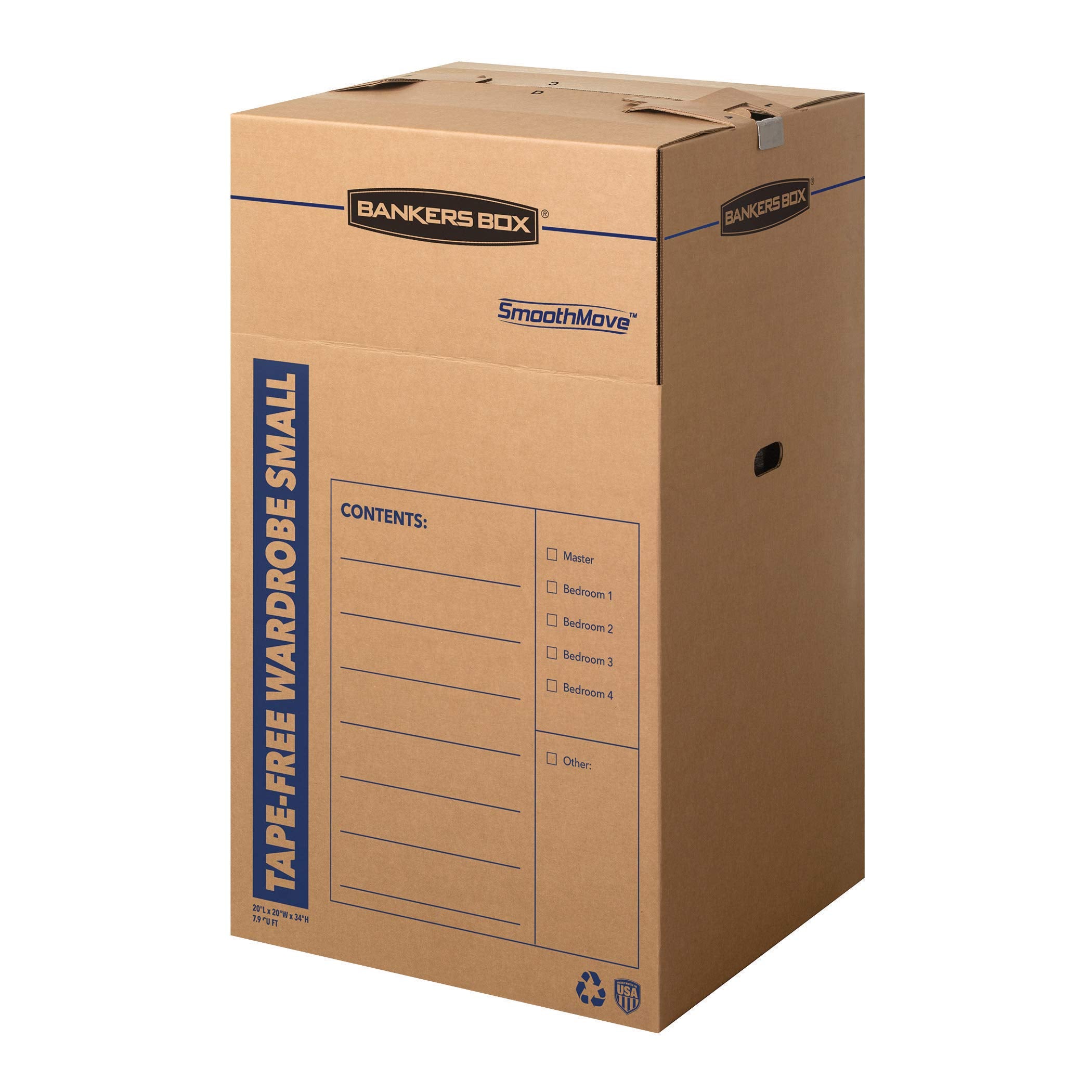 Bankers Box Short Wardrobe Box 3 Pack top view shows compact, stackable design for closet storage