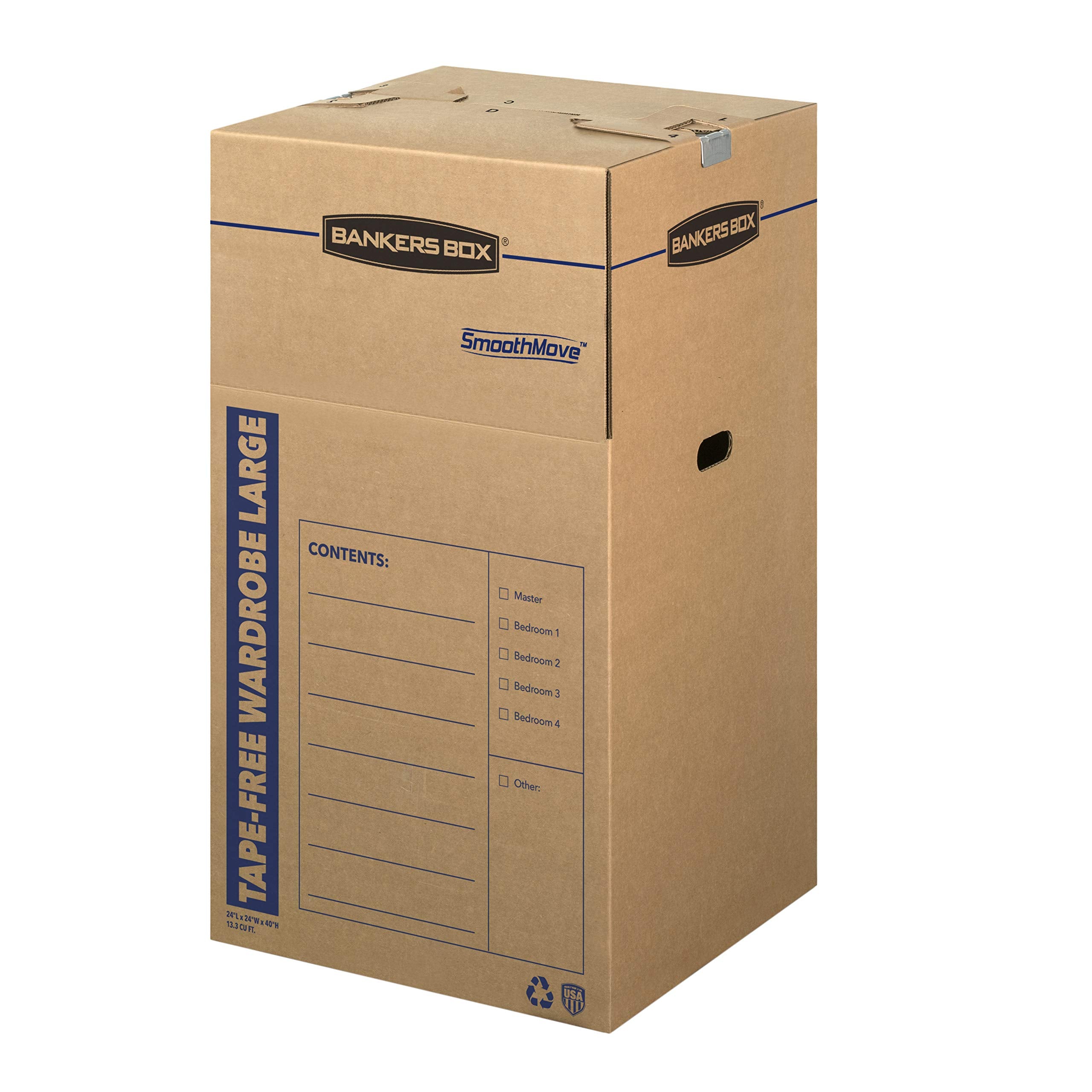 Bankers Box Tall Wardrobe Box open showing top locking tab for easy transfer