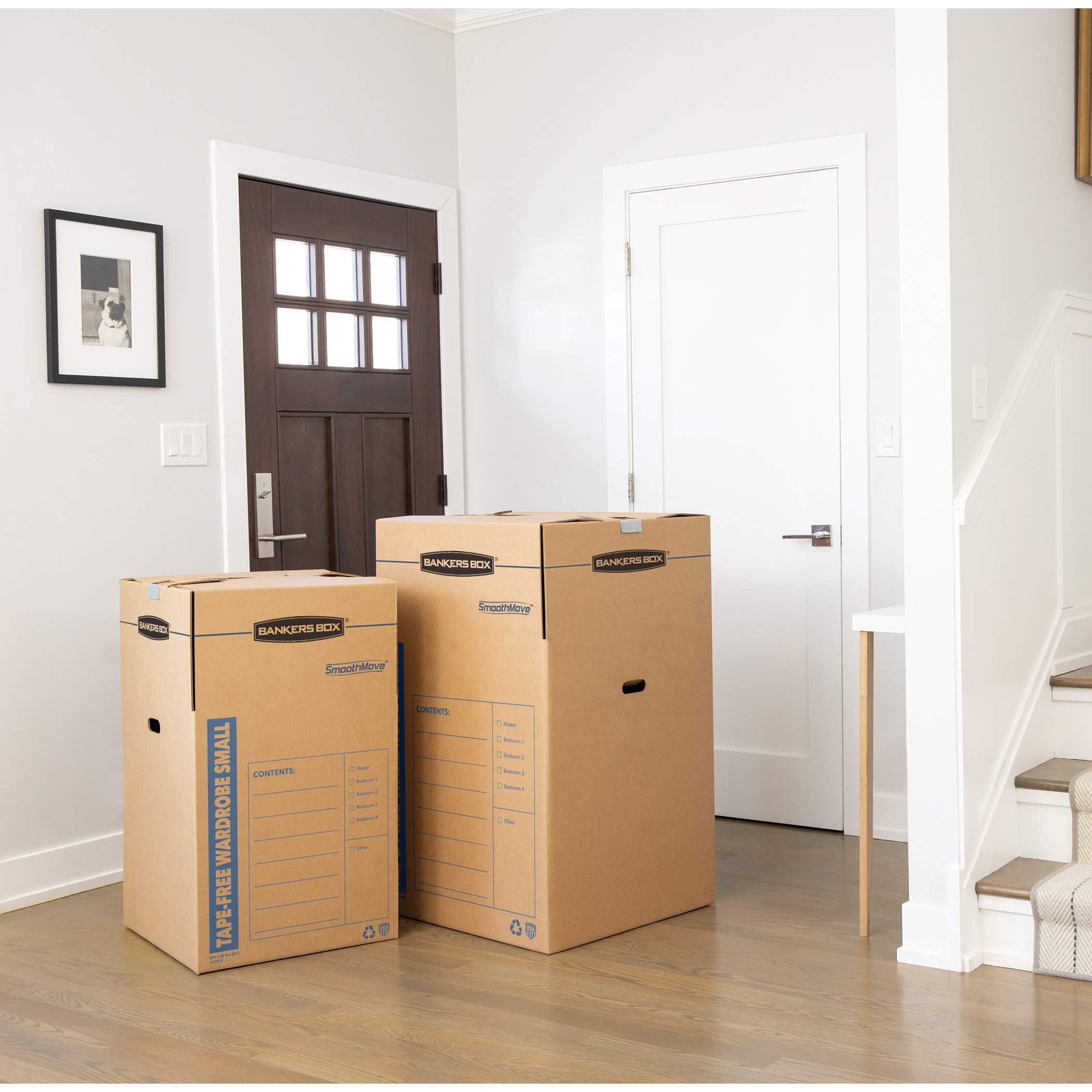 Bankers Box tall wardrobe box reinforced handles for comfortable carrying