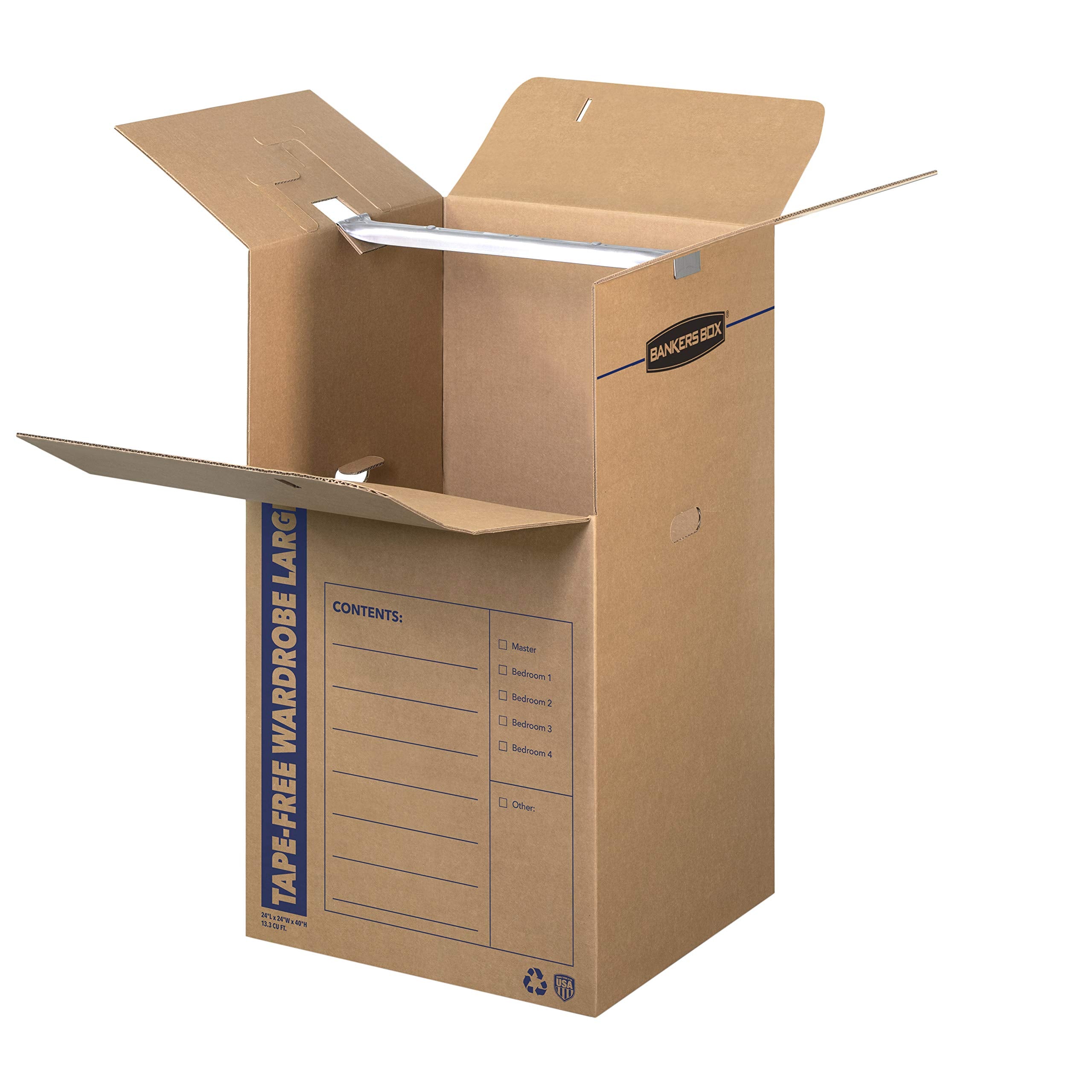 Bankers Box Tall Wardrobe Box tape-free design enables quick setup and reuse