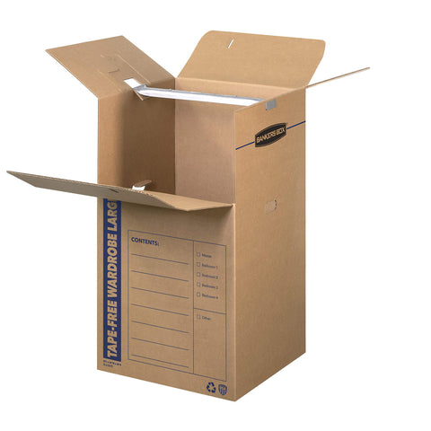 Bankers Box Tall Wardrobe Box tape-free design enables quick setup and reuse