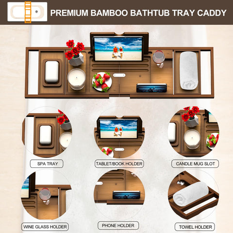 Banlilu bamboo bath tray with waterproof coating for damp bathrooms