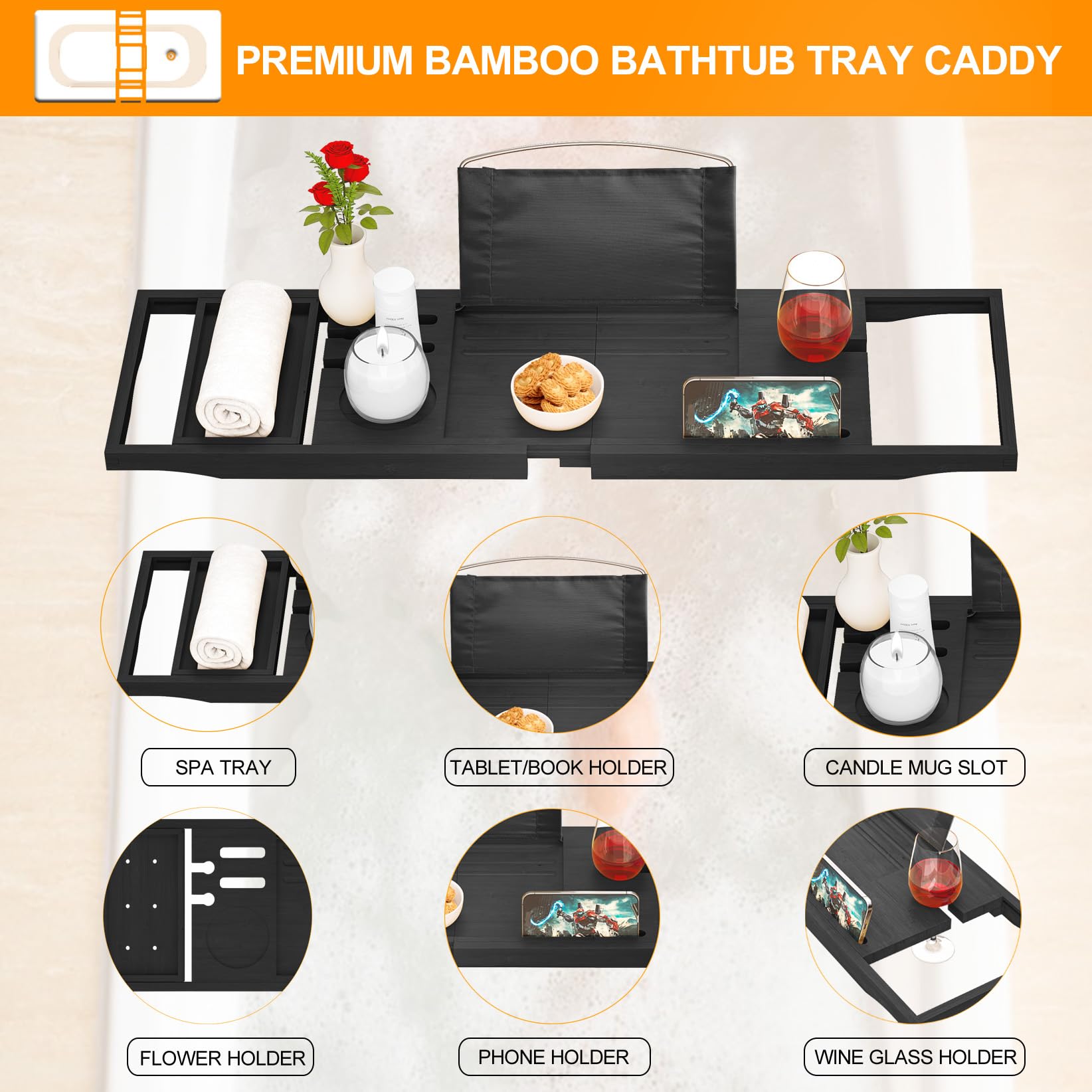 Banlilu bamboo bath tray with waterproof finish for bathroom use
