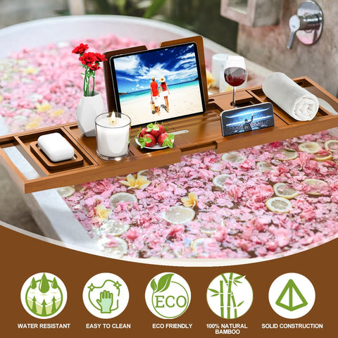 Banlilu bath tray table with wine holder for beverages in tub
