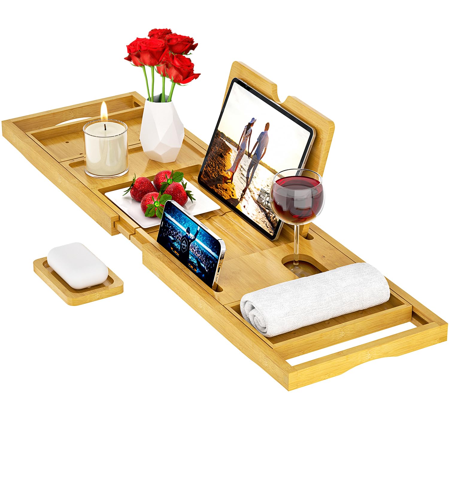 Banlilu bathtub tray extended to fit most tubs for a spacious soak