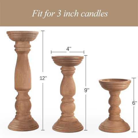 BANOMII wood candle holders create a dining table centerpiece with varied heights.