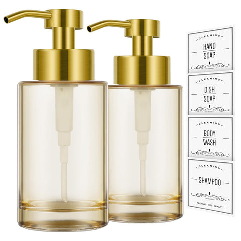 BaoDanRen glass soap dispenser with gold pump 12oz capacity for hand soap