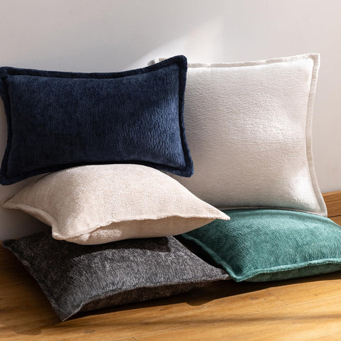 Pillow covers on sofa illustrate versatile home decor styles