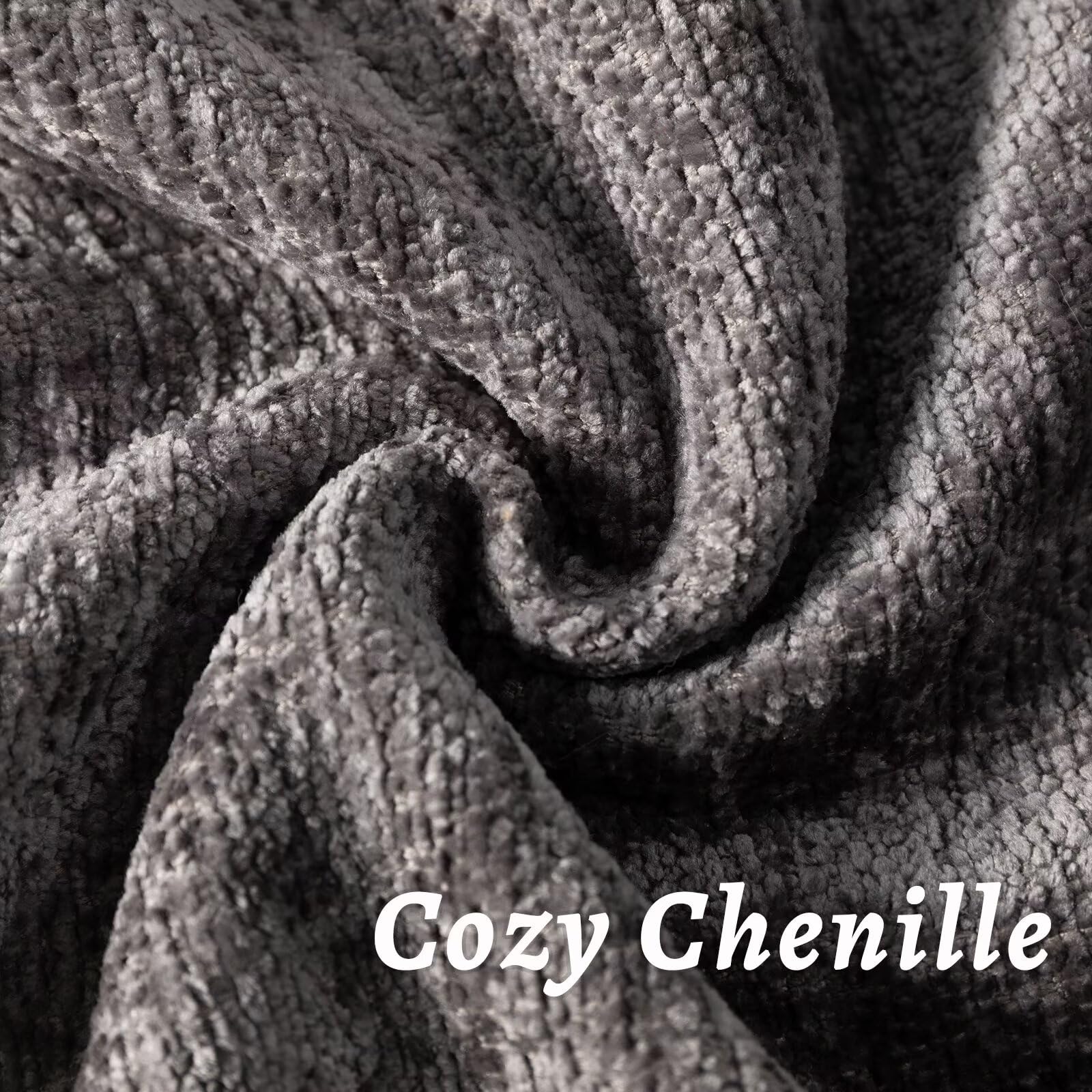 Baolizegao grey chenille pillow cover back with invisible zipper for easy removal.