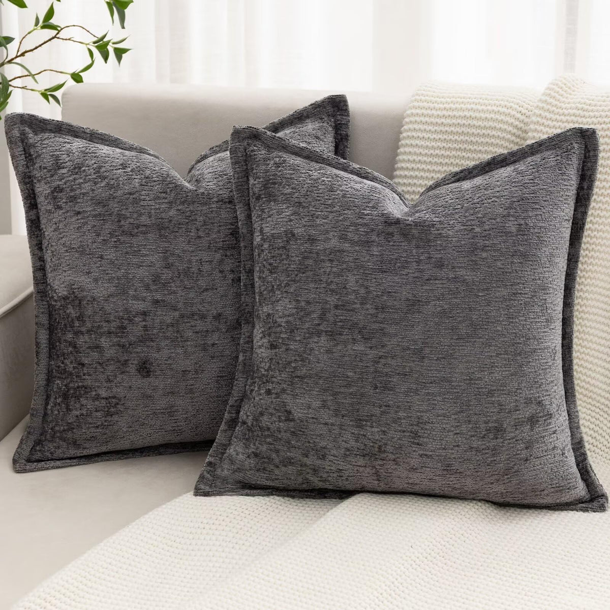 Baolizegao grey chenille throw pillow cover front view, showing soft texture for couch decor.