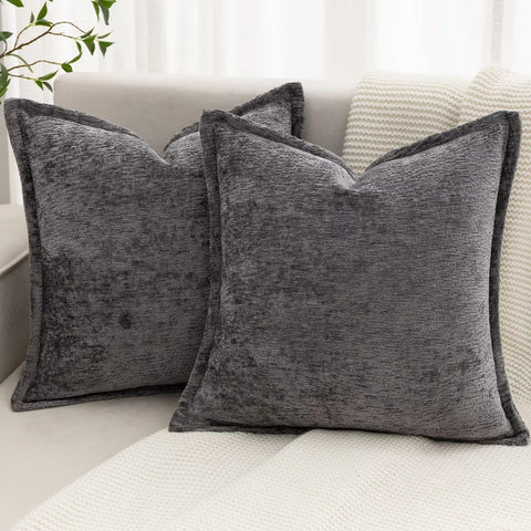 Baolizegao grey chenille throw pillow cover front view, showing soft texture for couch decor.