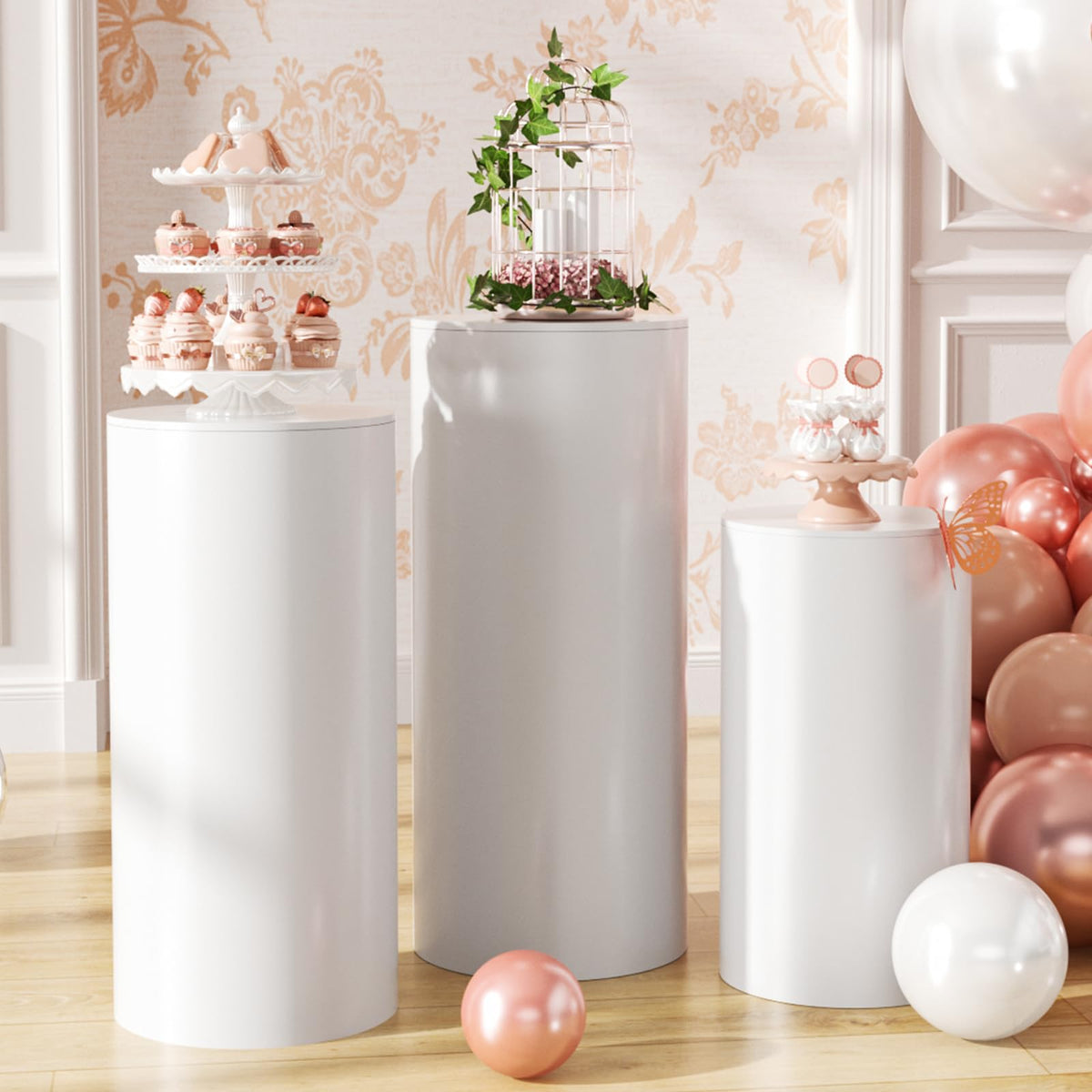Baotree white cylinder pedestal large display for cakes and centerpieces, stable and elegant.