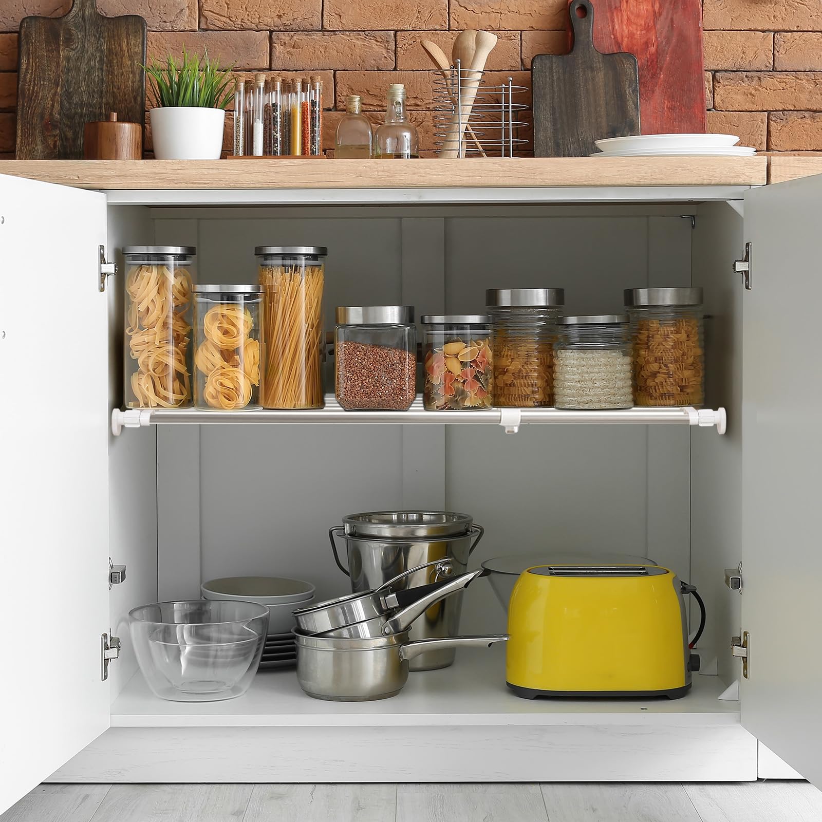 Baoyouni ivory finish enhances wardrobe organization with a clean look.