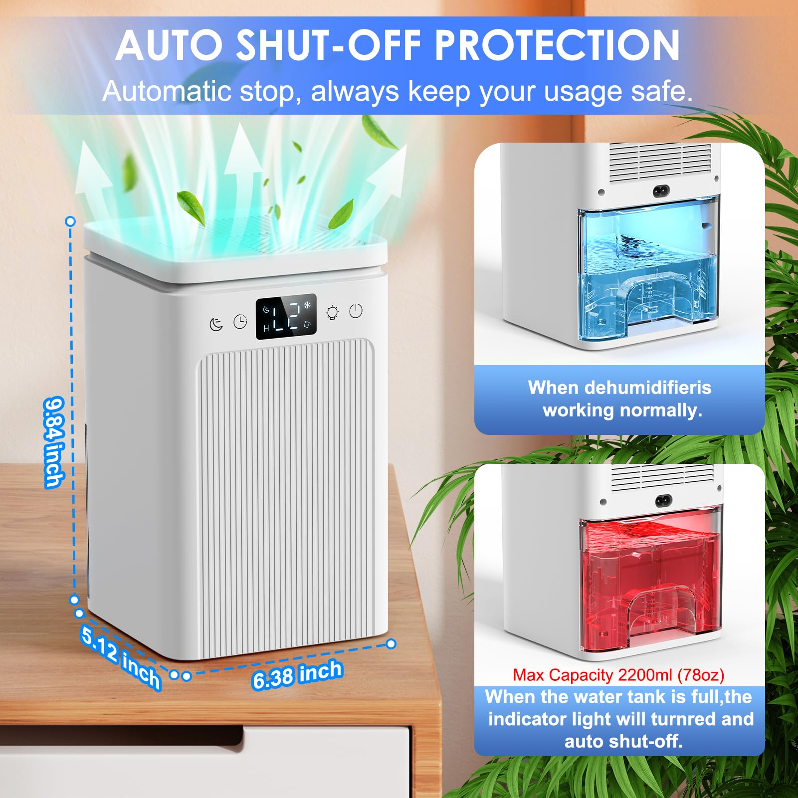 BAPOLE dehumidifier shows 360-degree airflow for faster moisture removal.