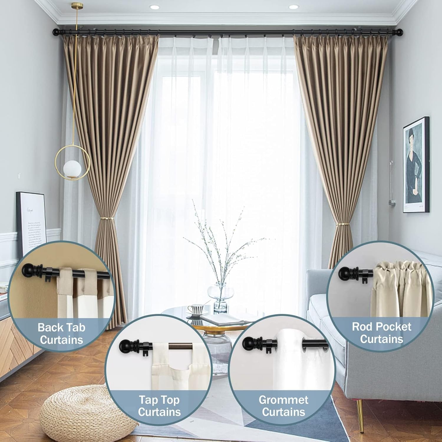 Wall-mounted Barcetine rod with curtains demonstrating secure installation.