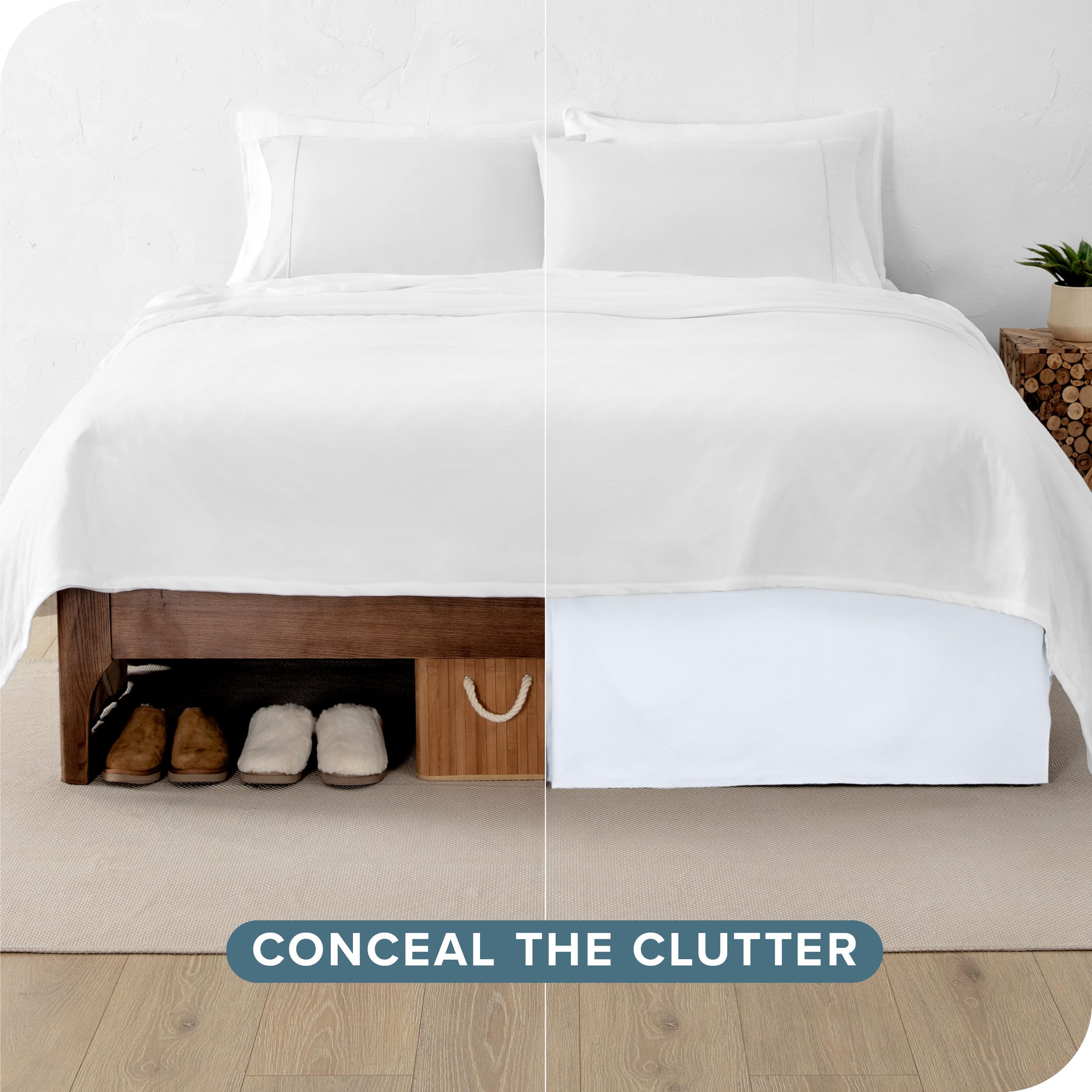 Bare Home bed skirt with corner pleats fits neatly along bed sides.