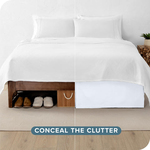 Bare Home bed skirt with corner pleats fits neatly along bed sides.