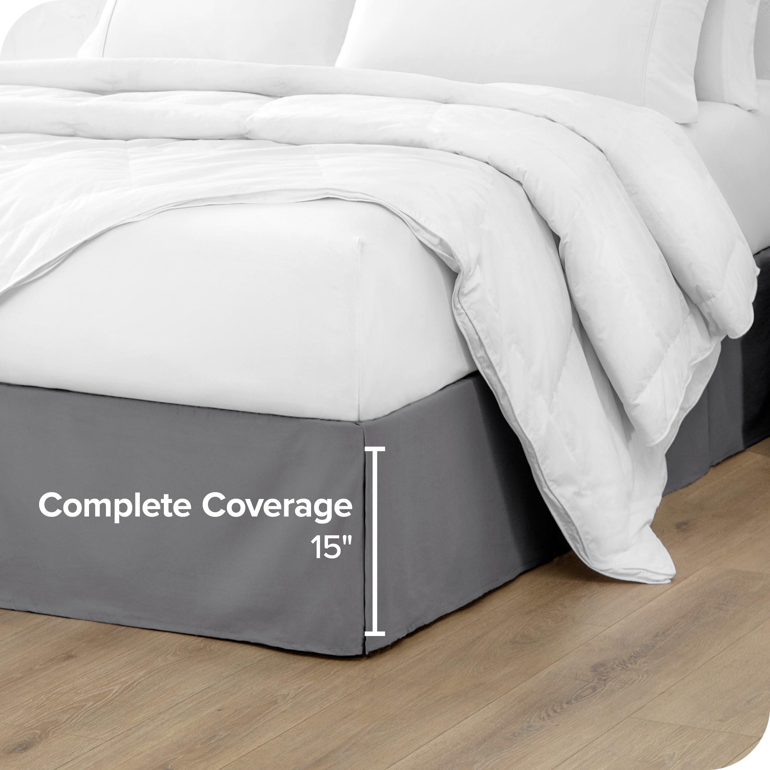 Bare Home bed skirt draped on bed demonstrates a tailored finish.