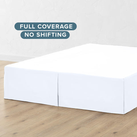 Bare Home white bed skirt adds crisp, airy vibe to rooms.